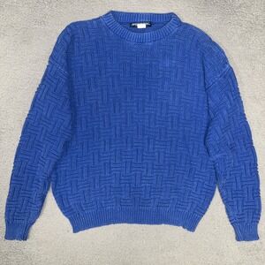 VTG Mighty Mac Sweater Men's Sz L Blue Basketweave Knit Pullover Made In USA 80s